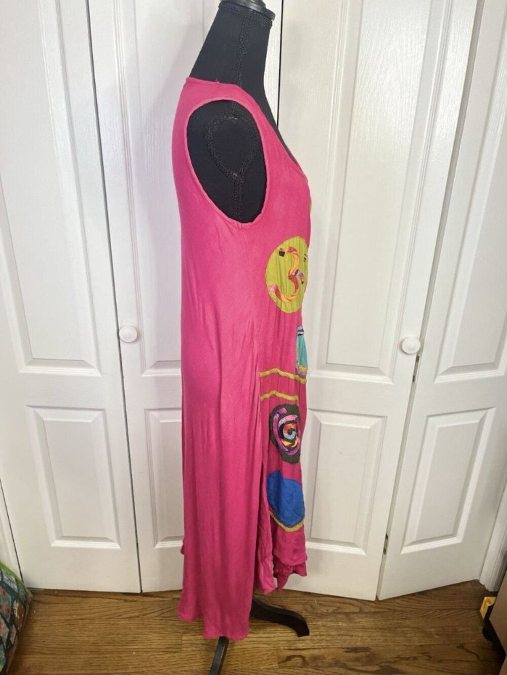 Junglee Billee Free Size Pink Embroidered Boho Dress Artsy Resort Applique Maxi - Picture 5 of 9